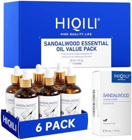 HIQILI Sandalwood Essential Oil 6 Pack Set for DIY Perfume & Aromatherapy