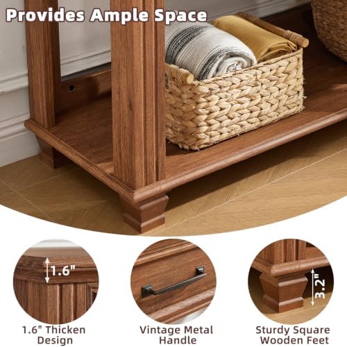SAVOR LIFE 46" Farmhouse Console Table with Drawers, Brown Entryway Table