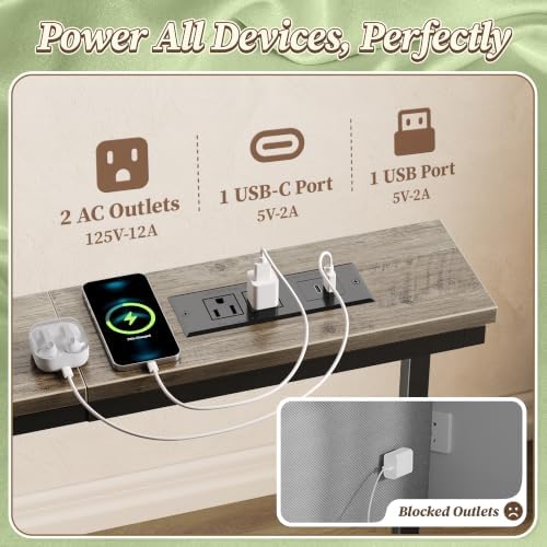Huuger 63.4-78.3'' Extendable Behind Couch Table with Outlets, Oak