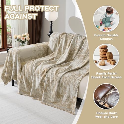 MEETSKY Couch Cover Sofa Cover Washable, Chenille Abstract Geometric Boho Sofa Covers for 2 Cushion Couch Sofa, Sofa Slipcover Love seat Pet Couch Covers for Sectional Sofa, 71" x 118", Khaki