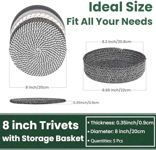 8 Inch Trivets for Hot Dishes, Hot Pots and Pans, 5 Pcs