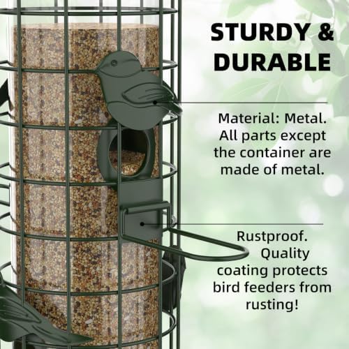 Squirrel Proof Bird Feeder,Metal Mesh Bird Feeders for Outdoors Hanging,Gravity Protection Squirrel Proof Wild Bird Feeders with Finch Cardinal Chickadee,3LB Large Capacity,Green