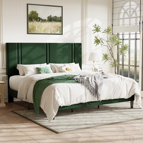 Allewie King Size Platform Bed Frame with Velvet Upholstered Headboard