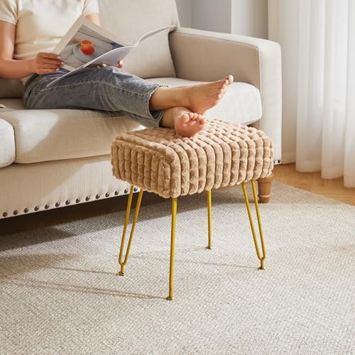 IBUYKE Makeup Vanity Chair, Rectangular Footrest Stool, Khaki WBD003K
