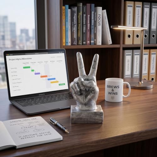 Nice purchase Hand Finger Gesture Desk Statues Fingers Sculpture Creative Home Living Room Cabinet Shelf Decoration (Victory Gesture in Silver)