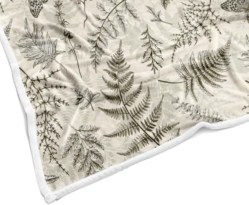 JAWO Floral Throw Blanket, Beige White Flower Throws Wildflowers Botanical Plant Printed All Seasons, Vintage Tan Butterfly Flannel Blanket for Bedding Sofa Travel Couch Chair Sofa Home Decor,50x60