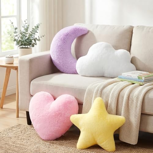 Novabright 4 Pcs Moon Star Cloud Heart Plush Pillow, Colorful 15.7 Inch
