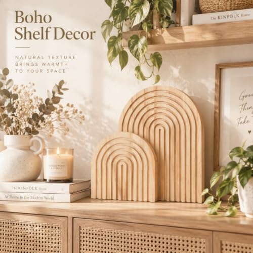 Chunful 2pcs Arch Cutting Board Boho Shelf Decor, Wood Color, Pine