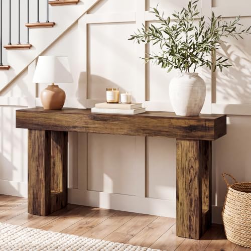 LITTLE TREE 63 Inches Long Sofa Table, Industrial Console Table for Entryway, Wooden Sofa Table for Living Room, Behind Couch Table, Rectangle Hallway Foyer Table for Entrance, Rustic Brown