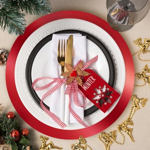 KesaPlan 100PCS 13in Round Red Placemats, Disposable Paper Chargers Plate