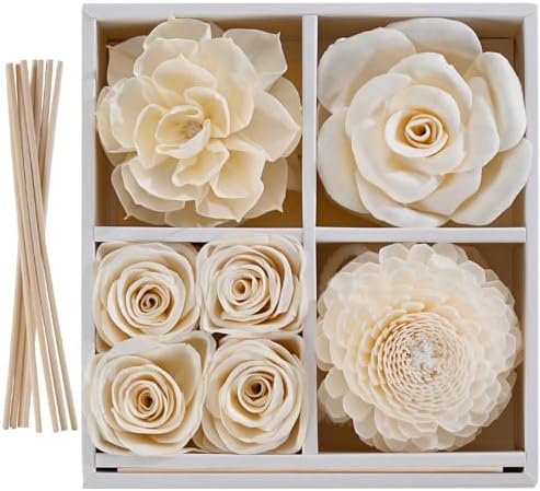 Flower Diffuser, Reed Diffuser Flowers, Sola Wood Flowers, Natural Material Reed Flower, with 8 Pcs Diffuser Rattan,2-3.5 Inches (Intangible Cultural Heritage Series - Garden)