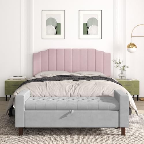 Befurtori King Size Headboard Only, Velvet Wall Mount Headboard, Pink