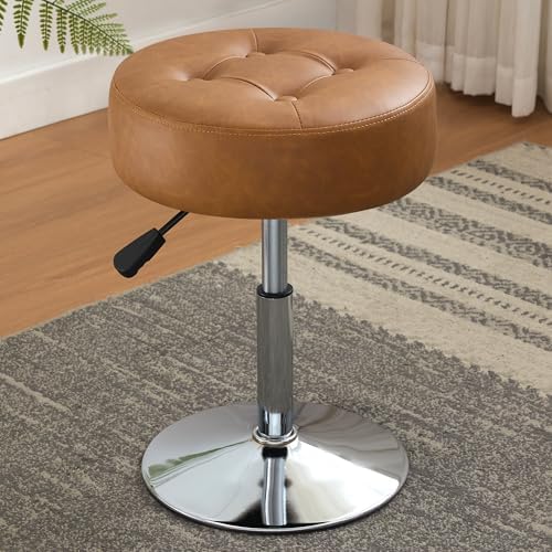 Brown Swivel Vanity Stool Vanity Chair for Makeup Room Adjustable Ottoman