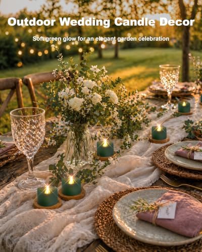 Homemory 12-Pack Green Flameless Battery Tea Light Candles, 200+ Hours