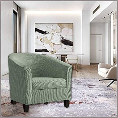 2 Piece Tub Chair Covers with Cushion Cover, Stretch Jacquard Furniture Cover,Armchair Protector Slipcover Removable Machine Washable (Matcha Green)