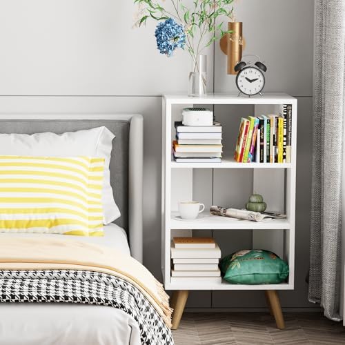 Aenuert Night Stand, White Nightstand, Modern End Table with Open Storage, 3-Tier Wooden Bedside Table for Small Space, Living Room, Bedroom