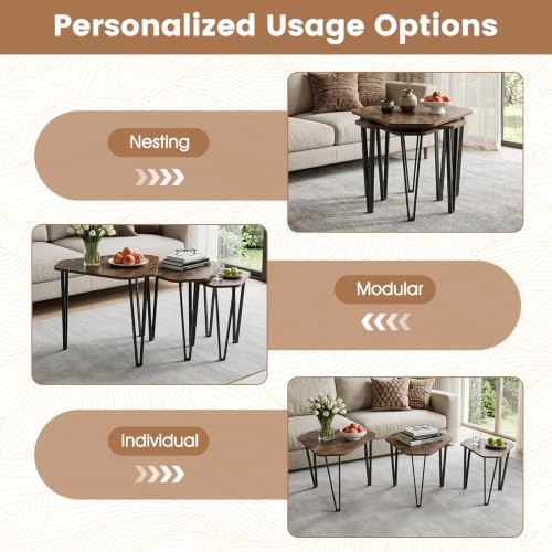 GIANTEX Nesting Coffee Tables Set of 3, Stacking End Tables for Living Room