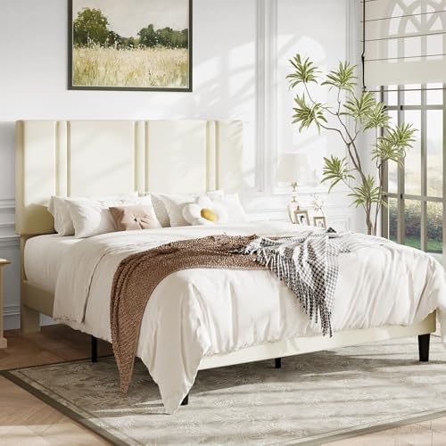 Allewie Queen Platform Bed Frame with Velvet Upholstered Headboard