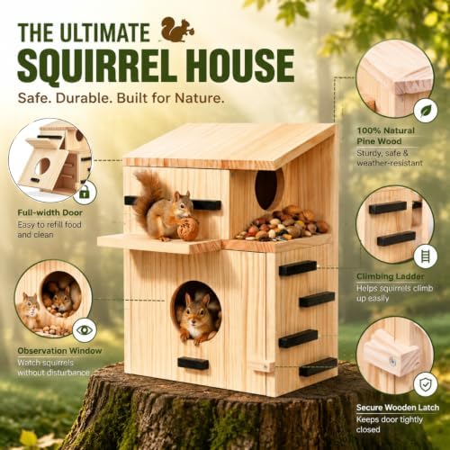 Large Wooden Squirrel House Outdoor,Squirrel Nesting Box