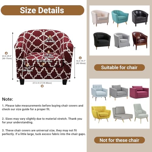 Barrel Chair Covers 2 Piece, Tub Barrel Armchair Slip Cover with Cushion Cover, Soft Stretch Chair Couch Slipcover with Elastic Bottom Washable Furniture Protectors for Living Room Bar Hotel