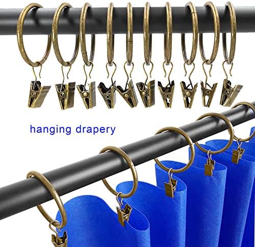 80 Pack Metal Curtain Rings with Clips, Drapery Clips Hooks, Decorative Curtain Rod Clips 1.5 in Interior Diameter, Antique Bronze