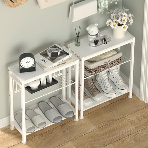 Narrow Side Table Set of 2, 3-Tier End Table, Small Nightstand