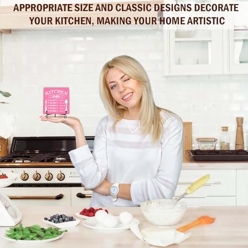 DETIHO Farmhouse Kitchen Decor, Rustic Kitchen Rules Sign Counter Decor