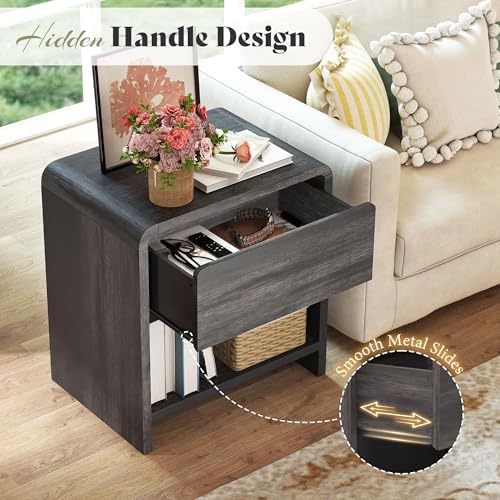 AMERLIFE Nightstands Set of 2 with Storage Drawer & Shelves, Black