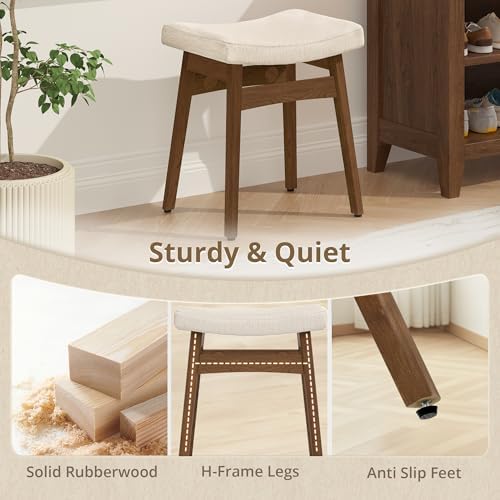 LUE BONA Vanity Saddle Stool with Wood Legs, Modern Vanity Chair for Makeup