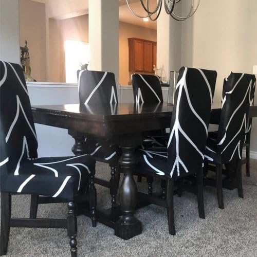 SearchI Dining Room Chair Covers Set of 4, Stretch Parsons Chair Slipcovers Super Fit Spandex Removable Washable Kitchen Chair Protector Cover for Dining Room, Hotel, Ceremony (Black)