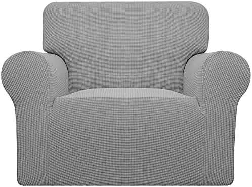 Easy-Going Stretch Chair Slipcover with Arm Washable Light Gray