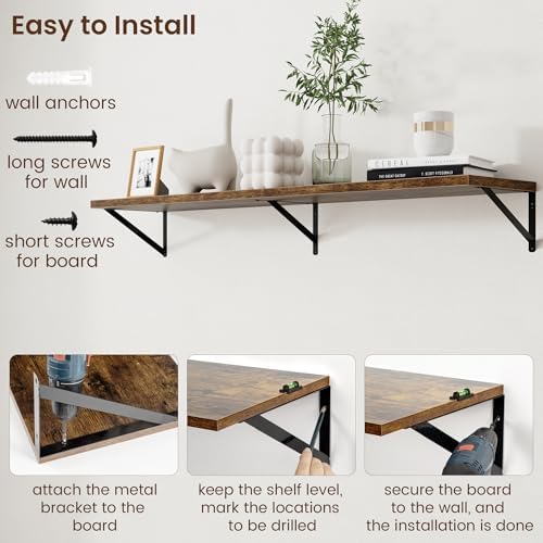 Axeman 12 Inch Deep Floating Shelves for Wall - 55 Inch Wide x 12 Inch Deep Wall Shelves Set of 2 - Rustic Wood Floating Shelves for Living Room