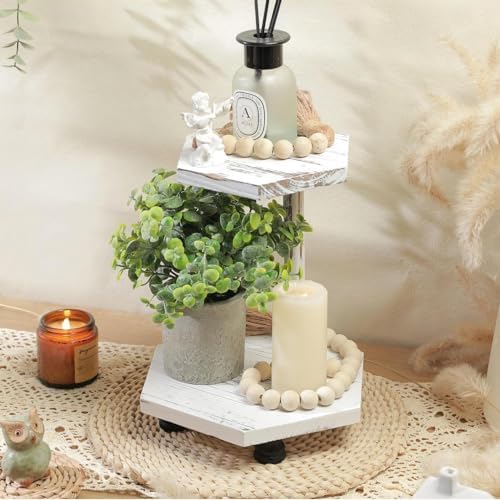Tikea 2-Tier Wood Riser for Decor, Farmhouse Bathroom Decor Counter Shelf