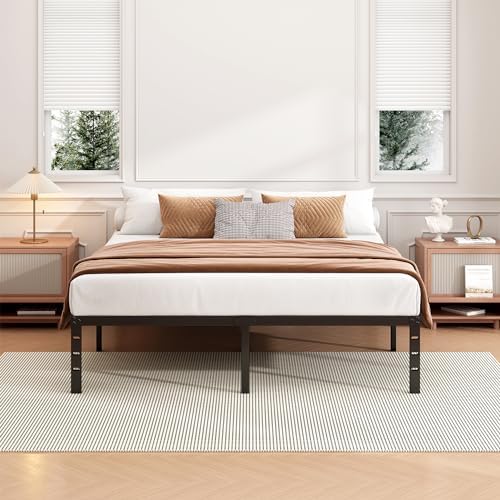 Hafenpo 16 Inch King Bed Frame - Sturdy Metal Platform King Size, No Box Spring Needed, Heavy Duty, Easy Assembly, Strong Bearing Capacity, Under Bed Storage, Black