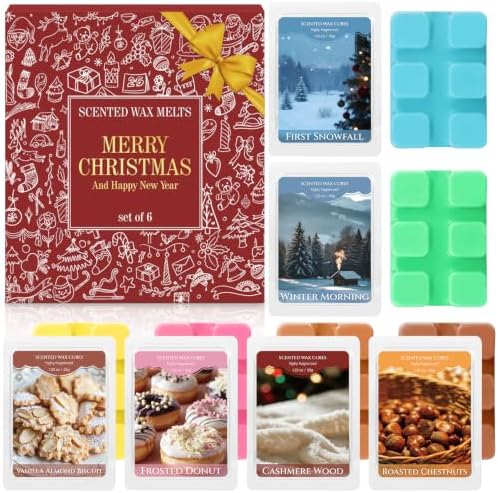 STRN Christmas Wax Melts, Fall Winter Scented Soy Wax Cubes, 6 Scents