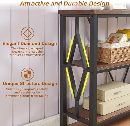 Sofa Console Table, Rustic Entry Table with 3 Tier Bookshelf,Brown 47 Inch