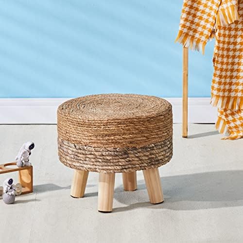 Cpintltr Ottoman Outdoor Sea Grass Stool Poufs Hand Woven Round Foot Stool for Sofa Desk Soft Step Stool Padded Foot Rest Multiple Colors Decorative Furniture Natural/Brown