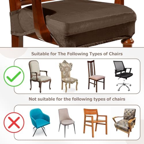 Havawish Extra Wide Dining Chair Seat Covers, Coffee, Velvet, 6 Pcs