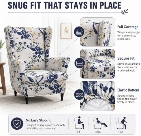 NILUOH Wingback Chair Slipcover 2-Piece, Stretch Armchair Protector