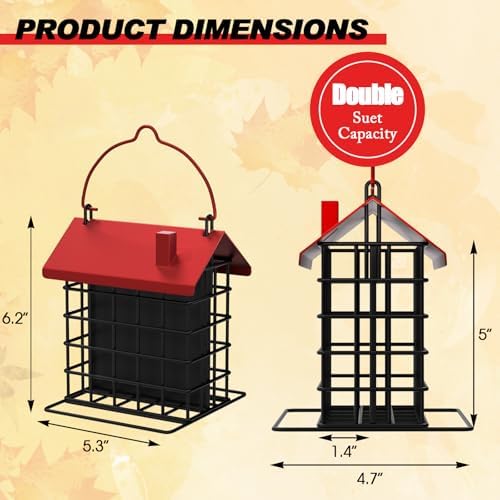 Gbekery All-Metal Double Suet Bird Feeder for Outdoors Hanging, Red Roof