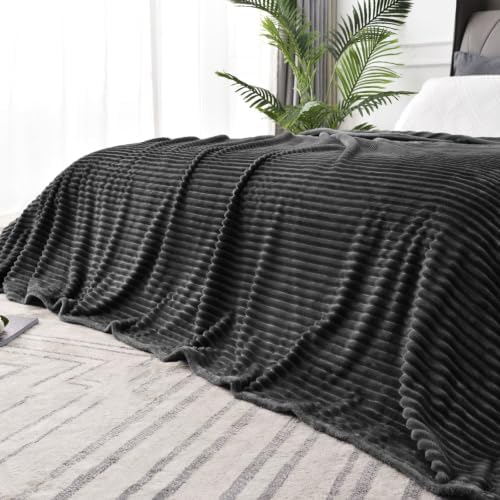 BEDELITE 3D Ribbed Charcoal Grey Blankets Queen Size for Bed, 90x90 Inch
