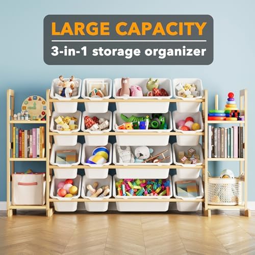 SpaceAid Toy Storage Organizer with 6 Shelves and 16 Bins, Toy Organizers Storage Bookshelf, Kids Bin Shelf Toys Box Bookcase for Bedroom Playroom Organization Room Decor, White
