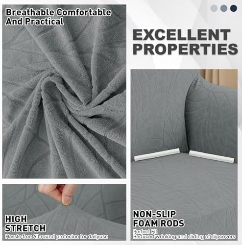 YEMYHOM Couch Cover Latest Jacquard Design High Stretch Sofa Chair Covers for Living Room, Pet Dog Cat Proof Armchair Slipcover Non Slip Elastic Furniture Protector (Small, Begonia Leaf Dark Gray)