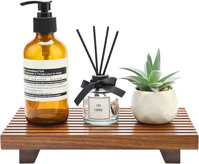 Acacia Wood Risers for Bathroom Tray Kitchen Counter Decor Sink Soap Dish