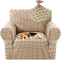MAXIJIN Stretch Sofa Chair Slipcovers with Arms (31"-46 Washable Chair Cover Armchair with Non-Slip Foam & Elastic Bottom, Dog Cat Pet Friendly Furniture Protector (Small, Khaki)
