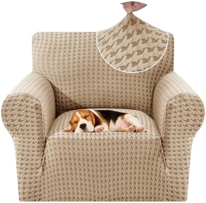 MAXIJIN Stretch Sofa Chair Slipcovers with Arms (31"-46 Washable Chair Cover Armchair with Non-Slip Foam & Elastic Bottom, Dog Cat Pet Friendly Furniture Protector (Small, Khaki)