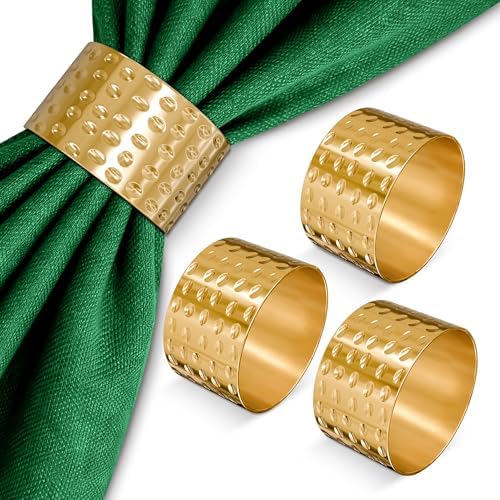 Hammered Gold Napkin Rings Set of 20, Reusable Holders for Parties
