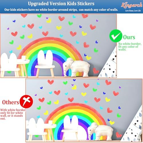 Large Rainbow Wall Decals, Colorful Heart Nursery Kids Wall Stickers Decor