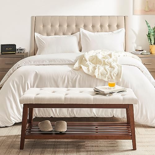 kinkinmars Entryway Bench with Shoe Rack, 42.5" Bedroom Bench, Beige
