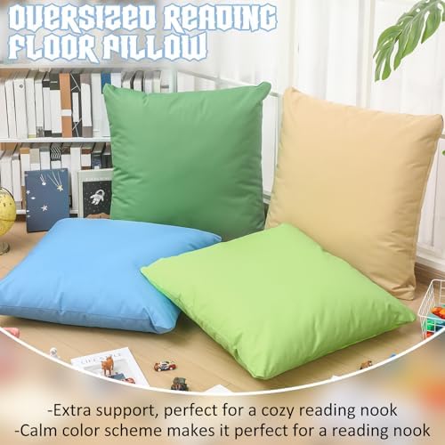 CroBlissful 4 Pcs Extra Large Floor Pillows Kids Classroom, Muted Colors